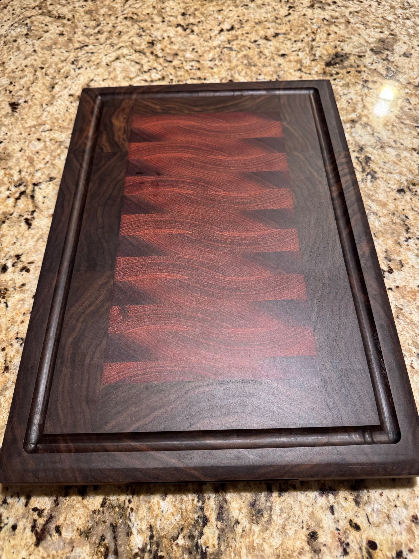 Premium American Walnut and center Red Sapele wood End Grain Cutting Board 1 1/4 thick Design #5