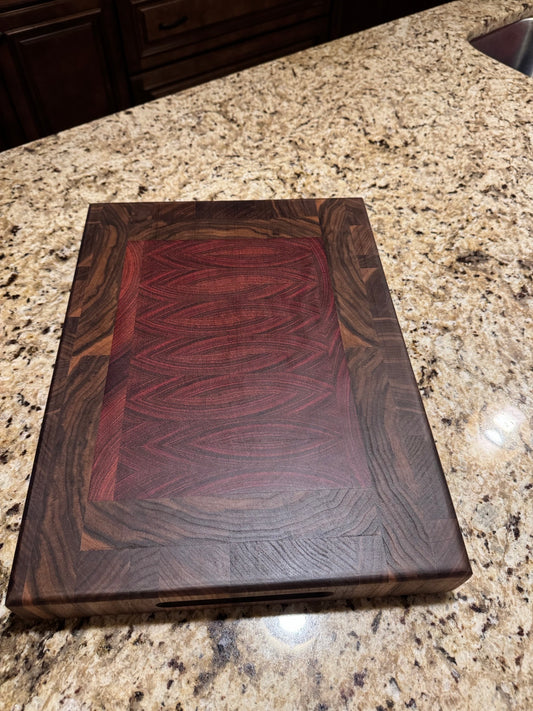 Premium American Walnut and center Red Sapele wood End Grain Cutting Board 2 Inch Thick Design #7