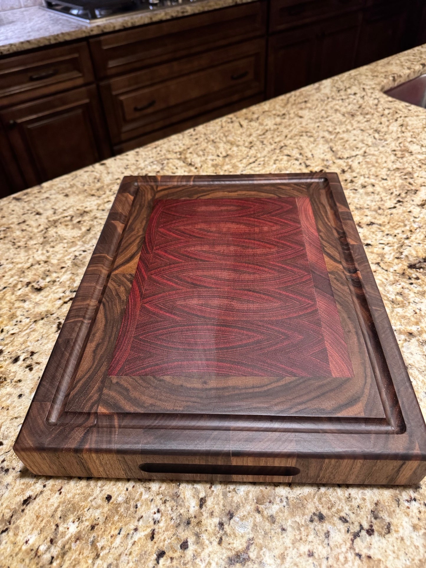 Premium American Walnut and center Red Sapele wood End Grain Cutting Board 2 Inch Thick Design #7