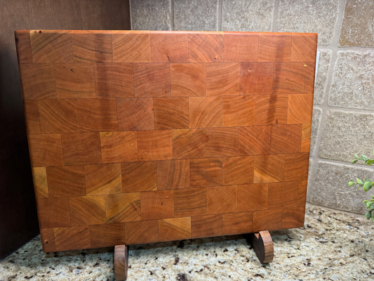 End Grain Inlaid Hardwood Cutting Board with Stand
