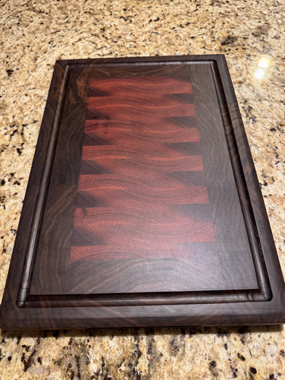 Premium American Walnut and center Red Sapele wood End Grain Cutting Board 1 1/4 thick Design #5