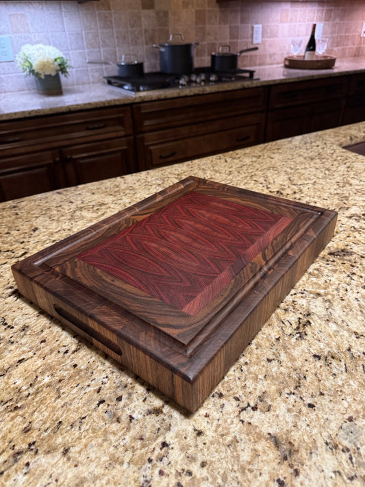 Premium American Walnut and center Red Sapele wood End Grain Cutting Board  2 Inch Thick Design #7