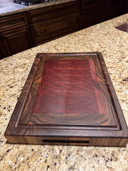 Premium American Walnut and center Red Sapele wood End Grain Cutting Board  2 Inch Thick Design #7