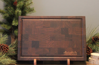 Great Horned Owls - Signature Walnut with Maple Inlay End-Grain Board